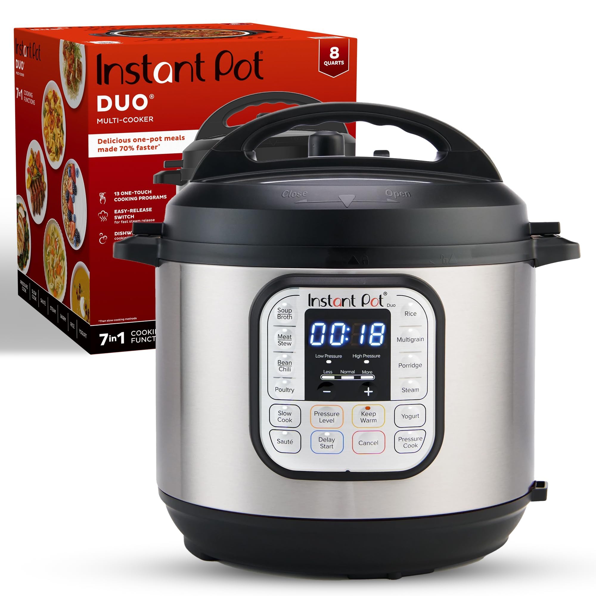 Instant Pot 7.5QT RIO Wide, 7-in-1 Electric Multi-Cooker, Pressure Cooker, Slow Cook, Rice, Steamer, Sauté, Yogurt & Warmer, Wide Base, Large Searing Base, WhisperQuiet Steam Release